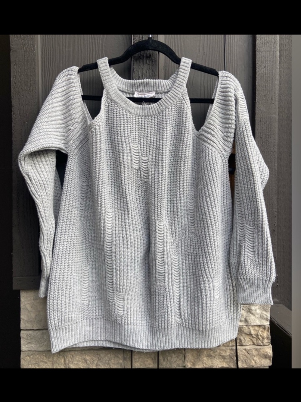 Cloud Chaser Cold Shoulder Gray Sweater XL